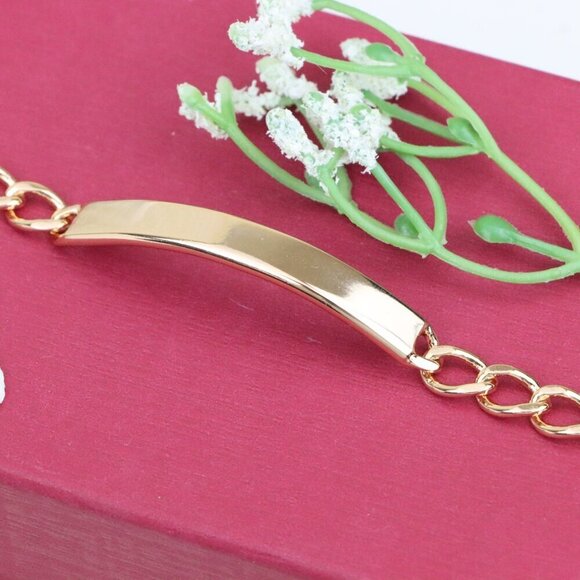 "Minimalist Rose Gold Bracelet with Polished Plate Accent, XPBL1080 - Picture 9 of 12